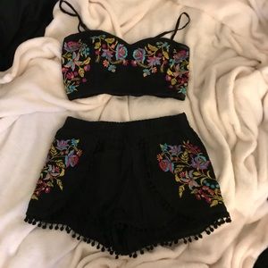 pacsun floral embroidered two piece set